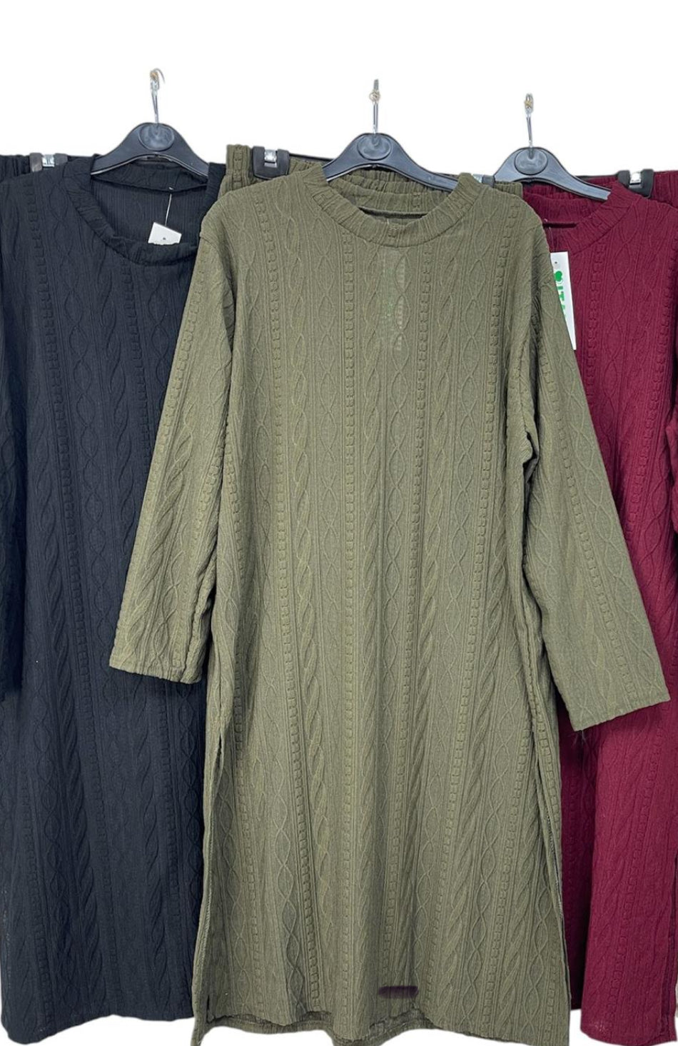 Cable knit coord set with wide leg trousers