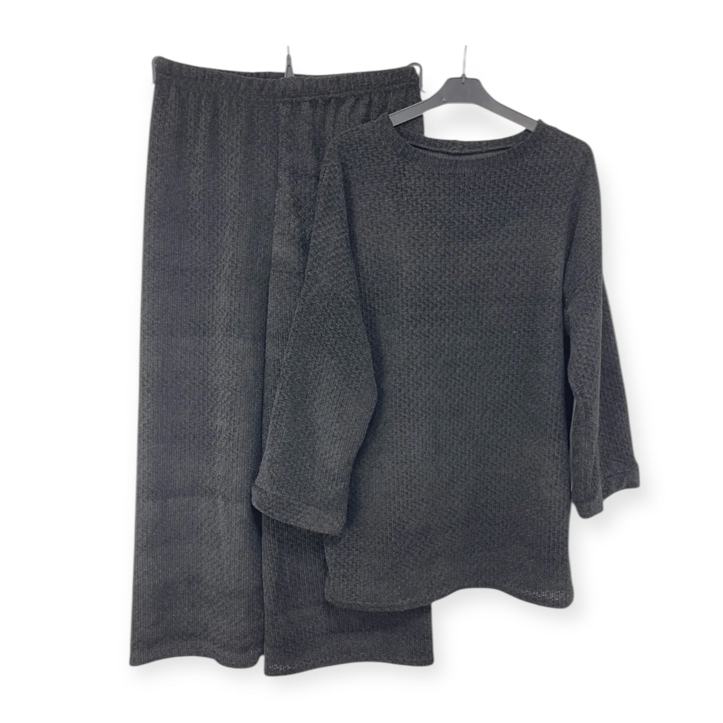 Black Velour batwing coord set with wide leg trousers