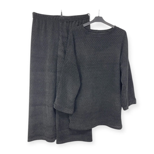 Black Velour batwing coord set with wide leg trousers