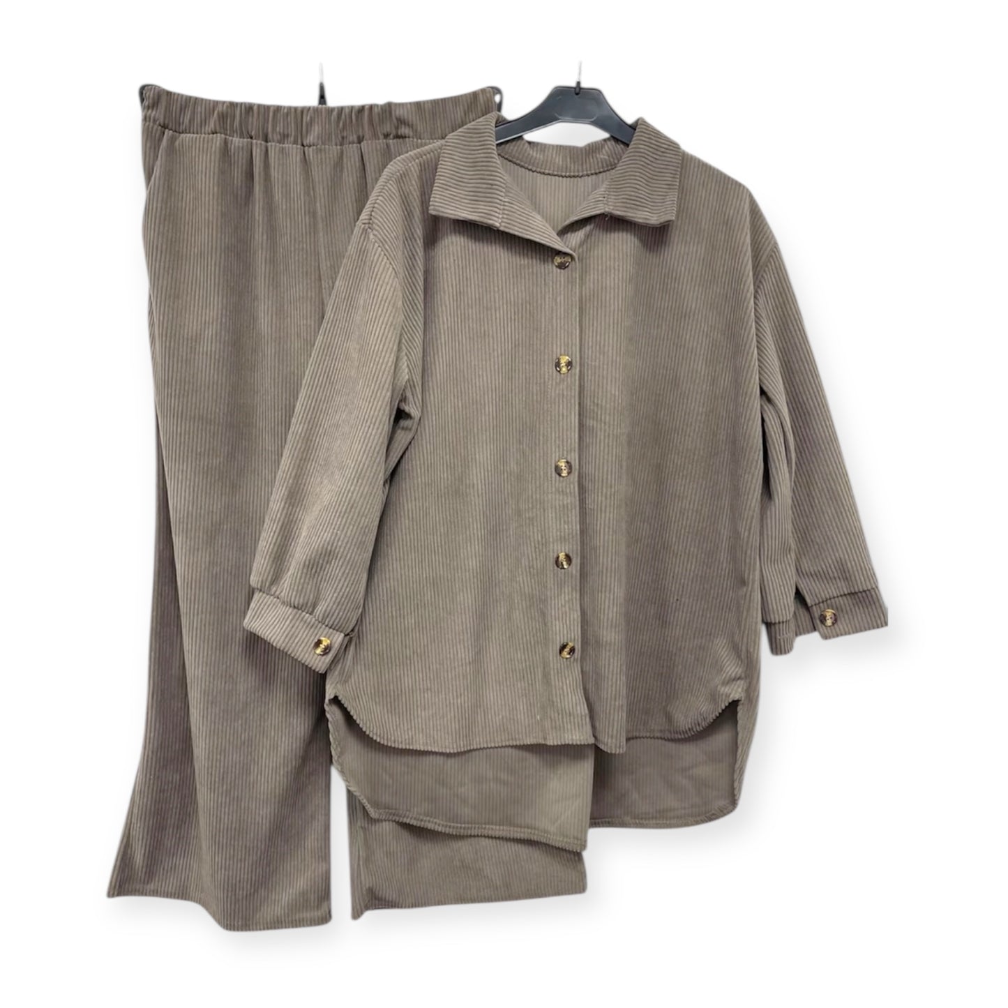 Mocha Corduroy coord set with wide leg trousers