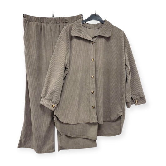 Mocha Corduroy coord set with wide leg trousers