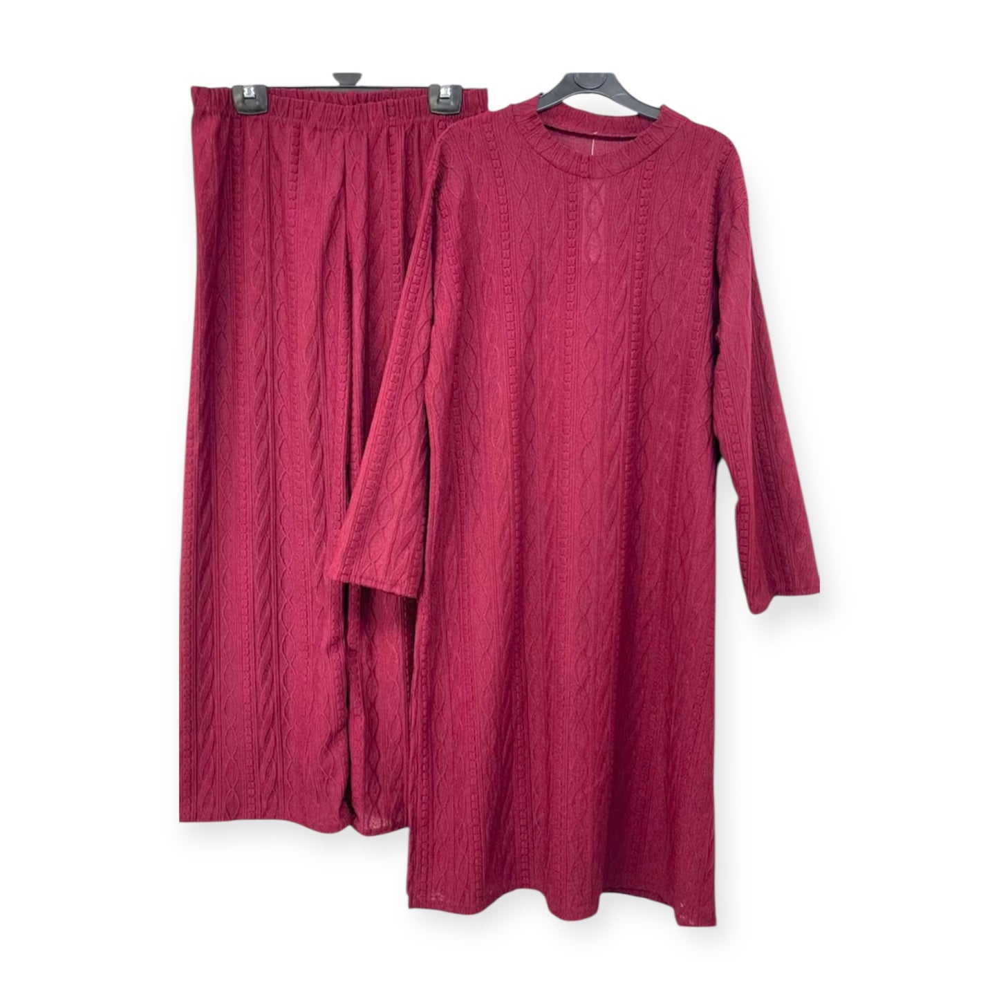 Cable knit coord set with wide leg trousers