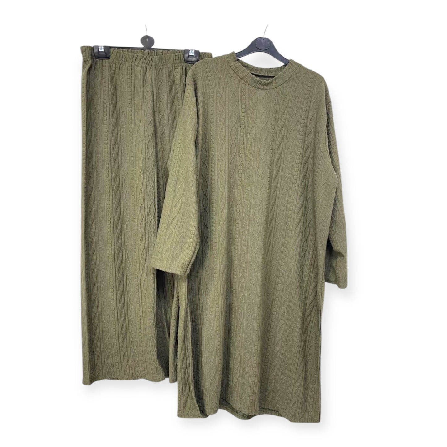 Cable knit coord set with wide leg trousers