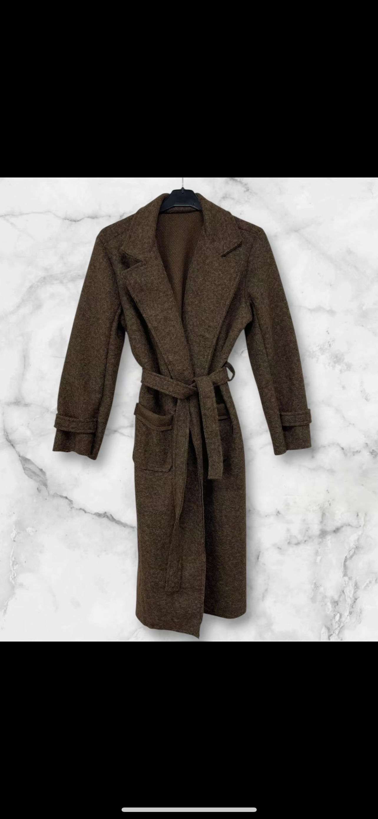Long belted coat with belt and pockets