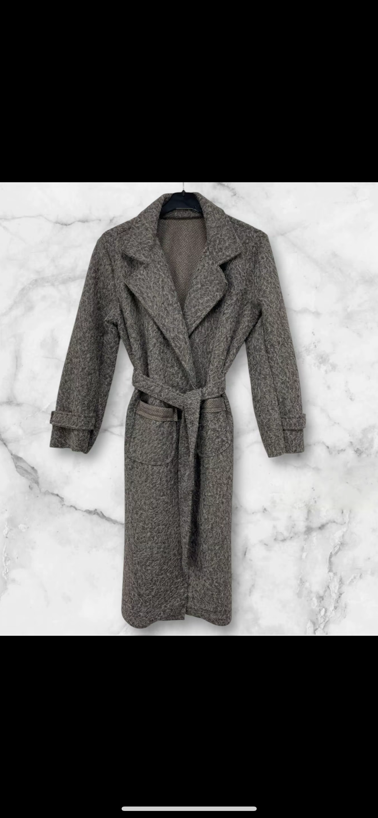 Long belted coat with belt and pockets