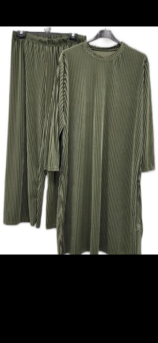 Velvet ribbed coord set with wide leg trousers